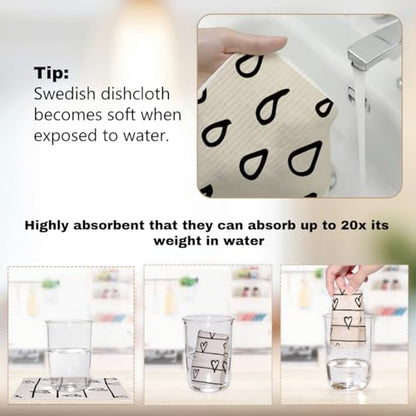 6 Pack Swedish Dishcloths Black White Kitchen Towels 08 - color: Multi 1518