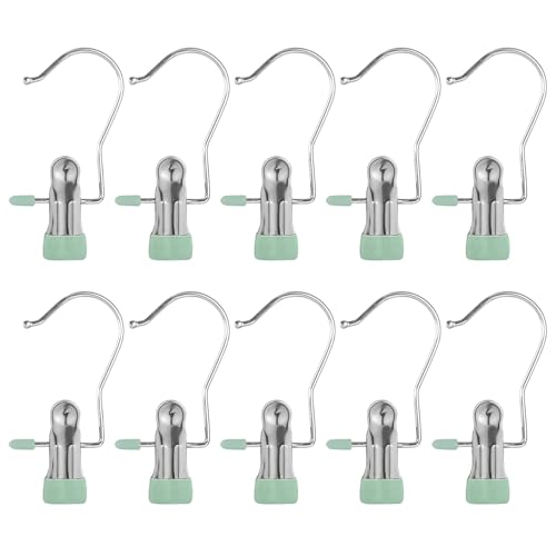 10-Pack Anti-Slip Hook Clips for Skirts Shorts Towels Boots Bulk Clips for Wardrobe Travel Pants Socks Handbag Clothes Hanger Clips for Closet Organizer Socks Towels Clips Heavy Duty Clothes Pins - color: Light Green