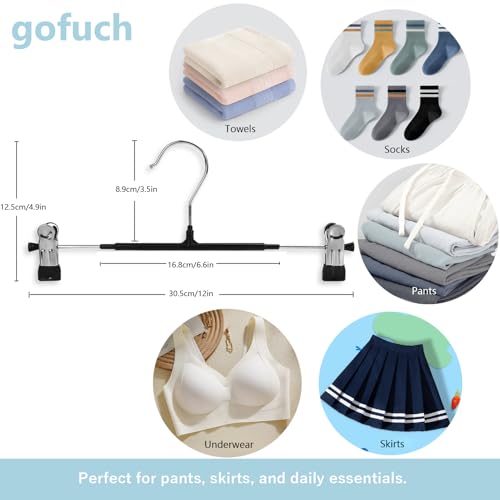 Pants Hangers with Clips - 8 Pack Heavy Duty, Non-Slip Adjustable Space Saving Skirt Hangers for Pants, Jeans, Shorts | Black | 12 Inch - color: Black, size: 8 Pack