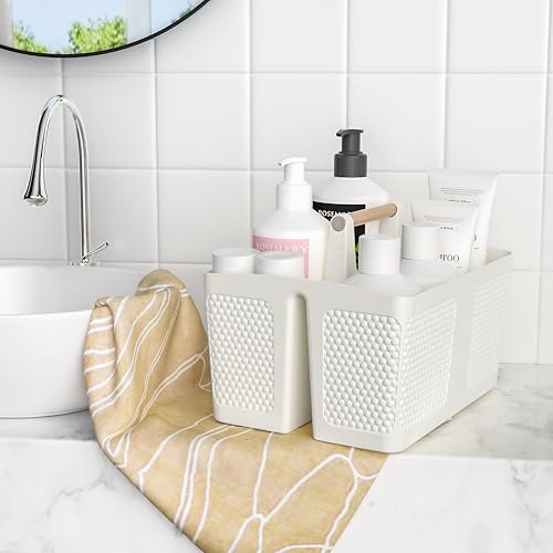 Shower Caddy Portable and Cleaning Caddy Organizer for Bathroom, Kitchen,Toiletries Storage, Caddy organizer with handle, Rust-Resistant, Durable Material(Milky White, 9.36"L×7.73"W×7.24"H) - color: Milky White