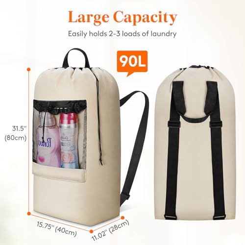 Lifewit Laundry Bag Backpack Travel, 90L, Khaki - color: Khaki, size: 90L