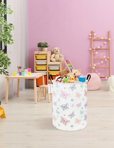 Foldable Waterproof Round Fabric Laundry Basket Home, Colorful Butterfly - color: Round-Colorful Butterfly