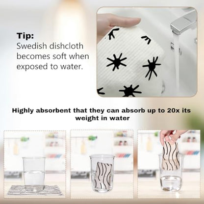 6 Pack Swedish Dishcloths Black White Kitchen Towels 19 - color: Multi 1515