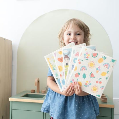 Palm & Peace Swedish Dishcloths for Kitchen - 5 Pack - Reusable Paper Towels with Clips - Super Absorbent, Non-Scratch, Washable, Sustainable, 100% Compostable Cleaning Cloths (Kids) - color: Kids