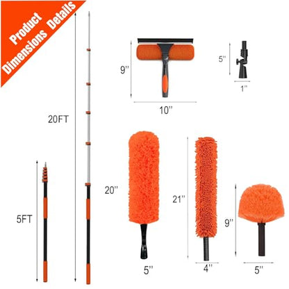 26FT High Ceiling Duster Kits with 5-20FT Telescoping Extension Pole - Fan Blade Cleaner-B3312