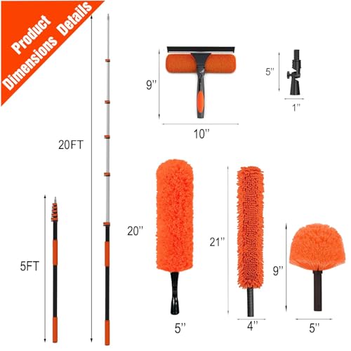 26FT High Ceiling Duster Kits with 5-20FT Telescoping Extension Pole - Fan Blade Cleaner-B3312