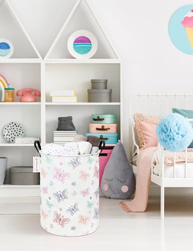 Foldable Waterproof Round Fabric Laundry Basket Home, Colorful Butterfly - color: Round-Colorful Butterfly