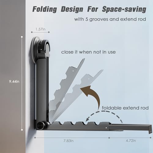 Foldaway Clothes Wall Mounted Drying Rack with Suction Cup,All Metal in Space Aluminum, Foldable, Retractable, Portable for Laundry (Grey) - color: Gray