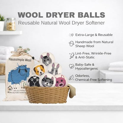 Wool Dryer Balls 6-Pack 100% Natural New Zealand Wool, Handmade in Nepal Reusable Laundry Balls, Faster Drying, Softer Clothes, Anti-Static, Dryer Sheets Alternative (Farm) - color: Farm
