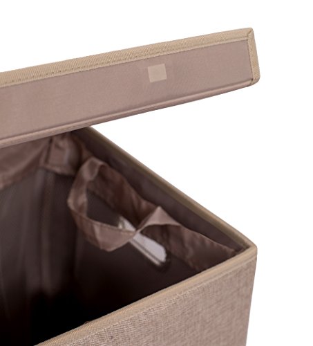 BirdRock Home Double Laundry Hamper with Lid and Removable Liners | Linen | Easily Transport Laundry | Foldable Hamper | Cut Out Handles