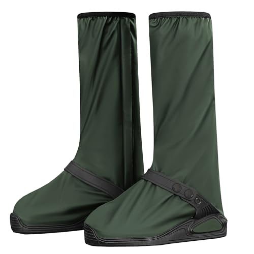 iCreek Waterproof Shoe Covers Reflective Rain Boot Foldable Non-Slip Protective Overshoes for Rainy Day, Hiking, Outdoor - color: Dark Green, size: Medium