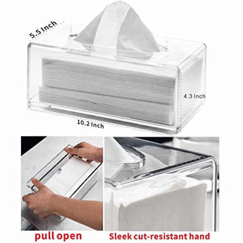 Clear Acrylic Tissue Box Holder with Cover Facial Tissue Dispenser Box Case for Countertop,Clear Plastic Dryer Sheet Container Napkin Organizer for Bathroom, Kitchen,Home,Rectangle (Pack of 2) - size: 10"X5.2"X4"(Rectangle) (Pack of 2)