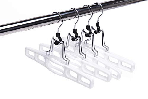 Quality Hangers 10 Pack Premium Skirt Hangers - Thin Space Saving Pant Hangers Set with Clamp, Shorts Hangers with Heavy Duty Locking Clasp, Multipurpose Jean Hangers Set - White