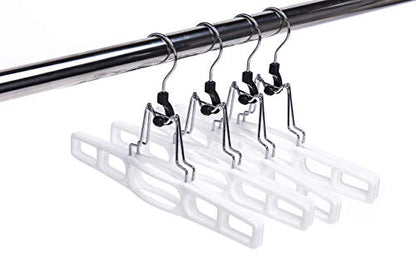 Quality Hangers 10 Pack Premium Skirt Hangers - Thin Space Saving Pant Hangers Set with Clamp, Shorts Hangers with Heavy Duty Locking Clasp, Multipurpose Jean Hangers Set - White