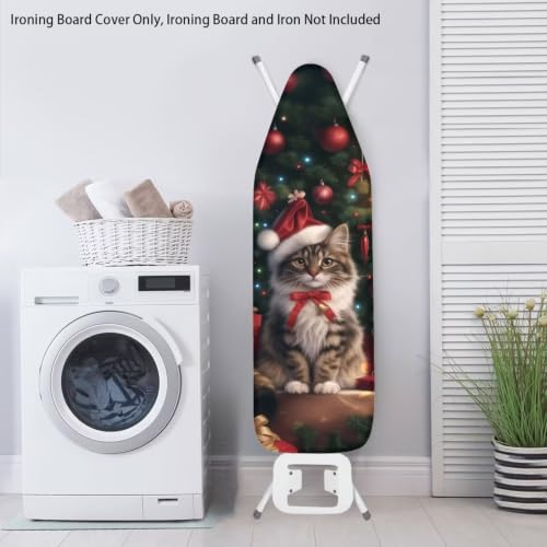 Flashideas Christmas Cat Ironing Board Cover and Pad Standard Size Ironing Board Cover and Pad Ventilate Extra Wide Ironing Pad for Table Modern Design - color: Christmas Cat