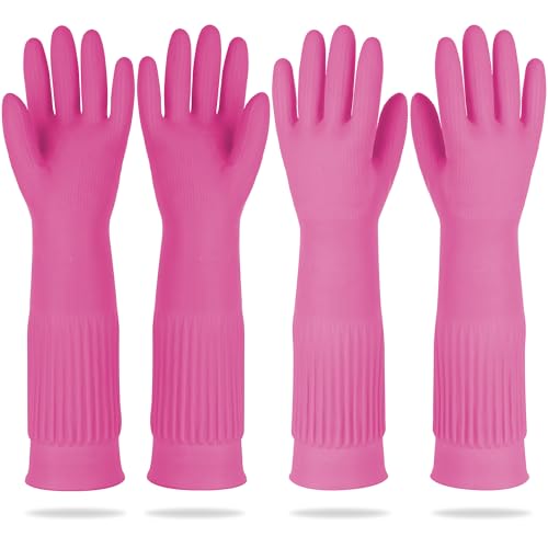 Mamison Rubber Dishwashing Gloves, Non-Slip Kitchen, Pink XL, 2 Pairs - color: Pink, size: XL (Pack of 2)