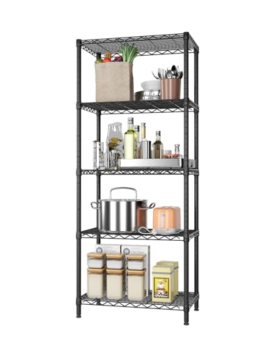 SINGAYE 5 Metal Shelves Wire Shelving Storage Shelf Adjustable Unit Pantry - color: Black, size: 5 Tier 14"Dx24"Wx59.5"H