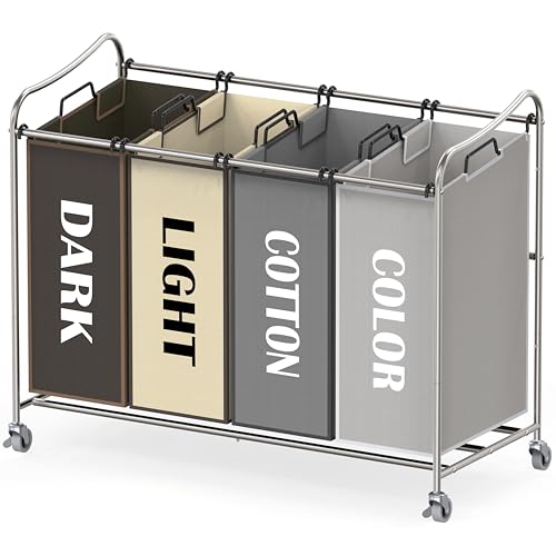 Simple Houseware 4-Bag Heavy Duty Laundry Sorter Rolling Cart, Assorted - color: Silver/Assorted