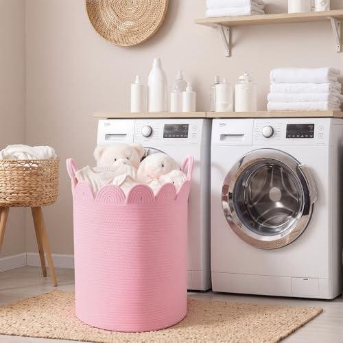 LemonRoad Round Woven Basket Pink, 15" L X 15" W X 20" H - color: Pink, size: 15" L X 15" W X 20" H