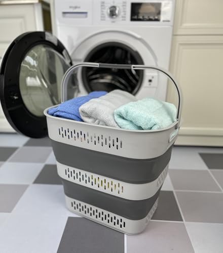 SAMMART 40L (10.5 Gallon) Collapsible Plastic Laundry Basket with Handles - Foldable Pop Up Storage Container/Organizer - Portable Laundry Hamper - Space Saving (1, Grey) - color: Grey