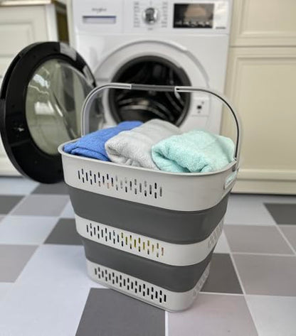 SAMMART 40L (10.5 Gallon) Collapsible Plastic Laundry Basket with Handles - Foldable Pop Up Storage Container/Organizer - Portable Laundry Hamper - Space Saving (1, Grey) - color: Grey