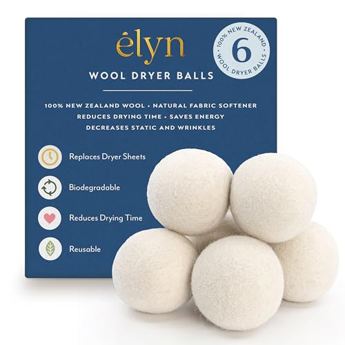 ELYN Wool Dryer Balls 6-Pack - XL, 100% New Zealand Wool, Reusable and Handmade. Fragrance-Free, Natural Fabric Softener, Reduce Wrinkles and Decrease Drying Time (White) - color: White
