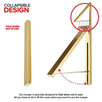 Single Foldable Clothing Rack, Wall-Mounted Retractable Clothes Hanger for Laundry Dryer Room, Hanging Drying Rod, Small Collapsible Folding Garment Racks, Dorm Accessories (Gold) - color: Gold