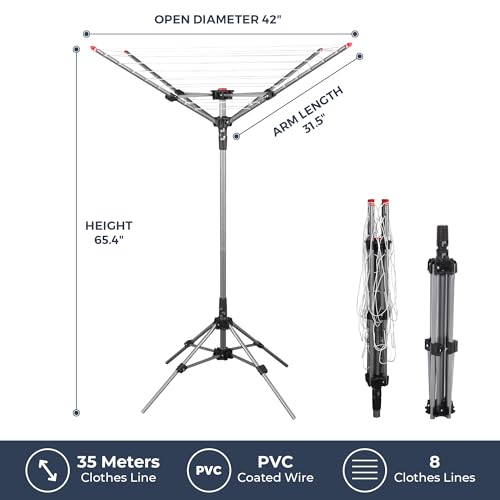 STO STO Portable Umbrella Clothesline, 82 Feet Rotary Drying Rack with Adjustable Height, Freestanding Laundry Line for Backyard, Patio, Balcony & Camping, Easy Setup with Carry Bag, No Tools Required - size: 82 Feet