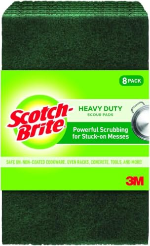 Scotch-Brite Heavy Duty Scouring Pad,Dish Scrubber for Kitchen + Outdoor,8 Scrub Pads for Uncoated Pots and Pans,Cast Iron Cooktops,Grill Grates,Oven Racks,& BBQ,Durable,Long-Lasting,(Pack of 12) - size: 8 Pads (Pack of 12)