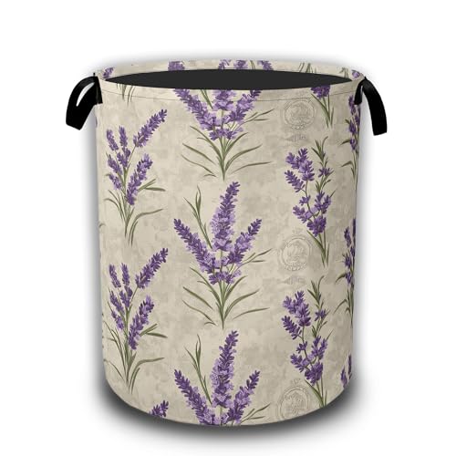 Purple Lavender Flowers Laundry Basket,Waterproof Foldable Laundry Hamper,Dirty Clothes Basket, Linen Bin Storage Organizer Collection 16" x 20.8" - color: Purple Lavender Flowers