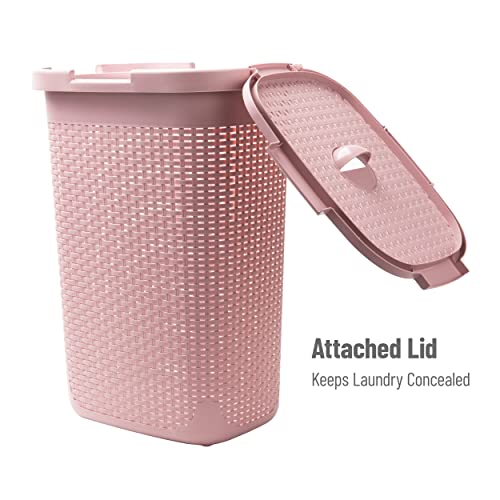Mind Reader Slim Laundry Hamper with Lid, 60L Tall Clothes Basket, Narrow Tapered Design for Bathrooms, Closets and Laundry Rooms, Plastic, 2 Pack, Pink - color: Pink, size: 2-Pack