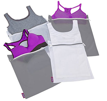 Laundry 360 Sanitized 4 Pack Ultimate Activewear Wash Bag Set White Grey Color | 80GSM Mesh | Large Size Athletic Laundry Protection
