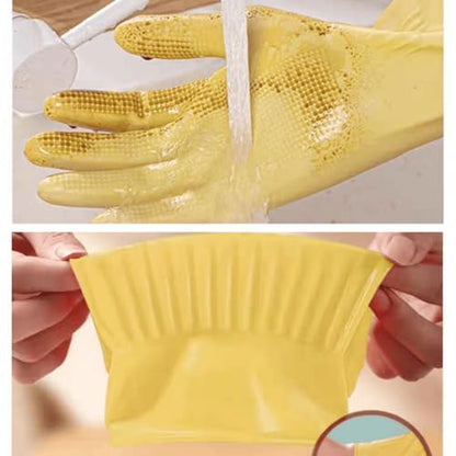 Household Cleaning 18inch Kitchen Dishwashing Rubber Gloves - color: Latex Color, size: Large