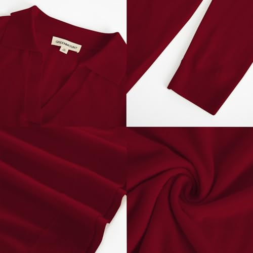 GreenMount Women's Deep V-Polo Casual Loose Cashmere Sweater Pullover Lapel Long Sleeve for Women Keep 37.5° Warm - color: Wine(spring/Summer), size: Large