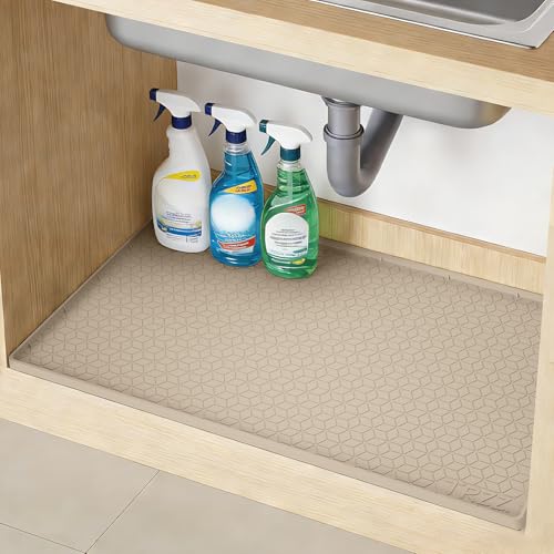 TRZZ Waterproof Under Sink Mat, 22"x19", Drip Tray Shelf Liner, Khaki - color: Khaki, size: 19"W x 22"L