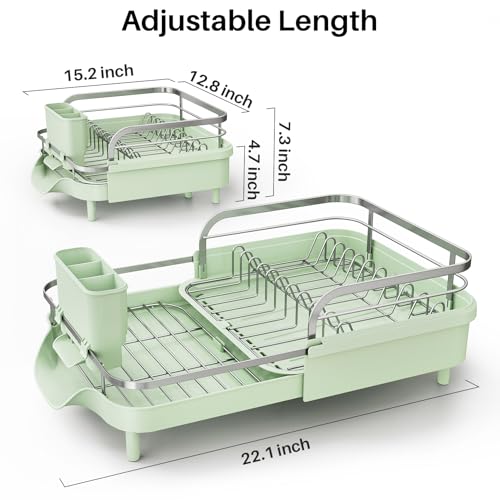 SNTD Expandable Dish Drying Rack for Kitchen Counter, 15.2-22.1 in, Green - color: Green