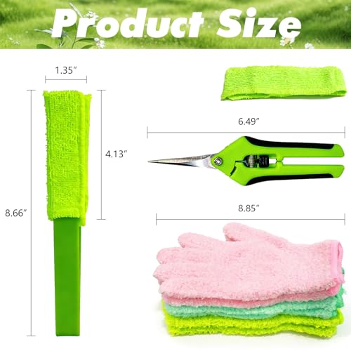 10 Pcs Plants Cleaning Set Plant Leaf Cleaner Leaf Cleaning Tongs with Reusable Microfiber Gloves and Flower Pruning Shears for House Plants,Window Blind
