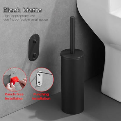 Black Toilet Brush with Dual-Purpose wall-Mounted Bracket - color: Black