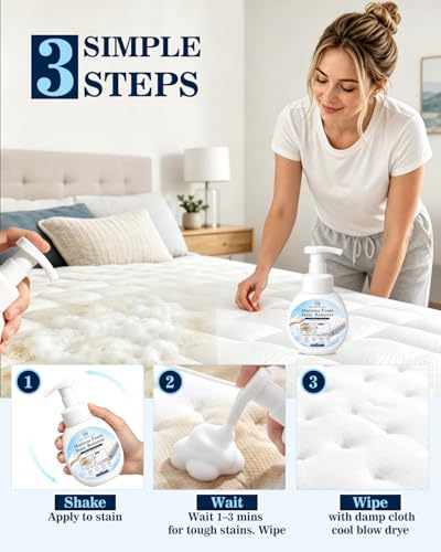 Snowlily Mattress Stain Remover Foam Spray - Multi-Surface Fabric and Upholstery Cleaner, Pet-Safe, Non-Toxic, Quick-Drying for Mattress, Couch, Carpet,300ml