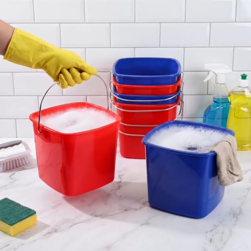 Zhehao 6 Pcs 3 Quart Small Sanitizer Cleaning Bucket, Red,Dark Blue - color: Red,dark Blue