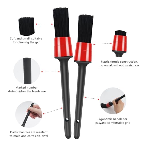 9pcs Detailing Brush Set，Interior Cleaning Brush，Steel Wire &Tire Brush
