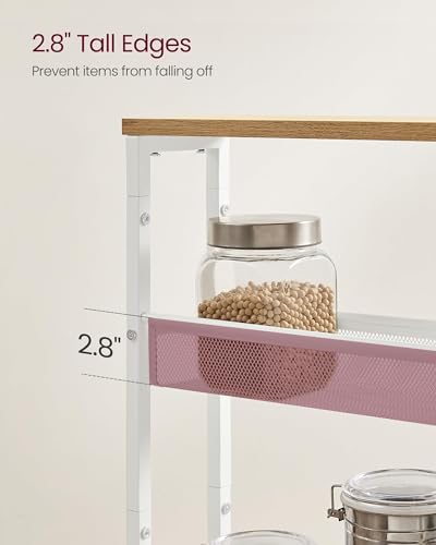 VASAGLE 4-Tier Slim Rolling Storage cart with Wheels, 5.1 Inches, Metal - color: Oak Beige + Classic White, size: 4 Tiers (5.1"D x 30.3"H)