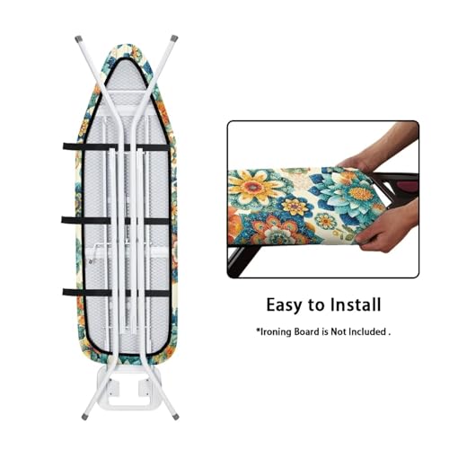 Boho Dahlia Ironing Board Cover Extra Wide Table Top Ironing Board Cover Western Flowers Home Decor Heavy Duty Padded Iron Board Covers with Elastic Edge - color: Boho Dahlia