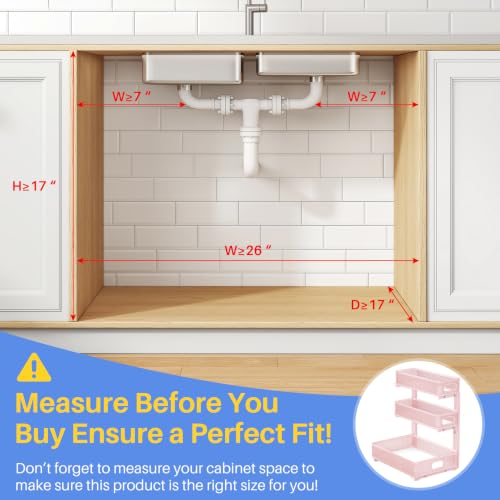 Under Sink Organizer, 3-Tier Thickened Metal Pull out Cabinet Organizer Shelf, Height Adjustable Slide out Storage Drawer Rack for Kitchen Bathroom Pantry Laundry Home Organization, 2-Pack, Pink - color: Pink, size: 2-Pack