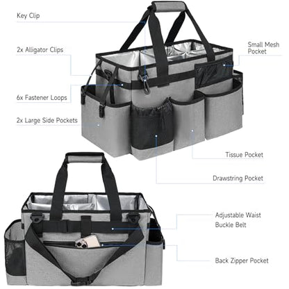 Cleaning Caddy Bag, Large Cleaning Bag for Housekeepers, Rose Gray - color: Gray, size: L