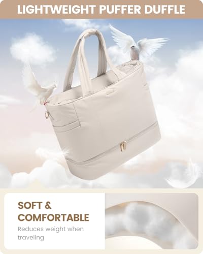 LOVEVOOK Travel Duffle Bag, Puffer Weekender Bags for Women with Shoe Compartment, Carry On Overnight Hospital Bag, Gym Tote
