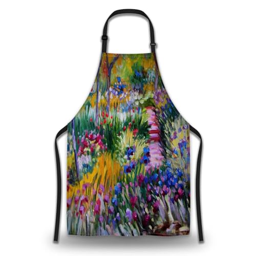 Cook Apron for Men Monet the Iris Garden Vintage Aprons for Women for Kitchen Cooking Restaurant BBQ Painting Crafting Gardening 27” (W) x 31” (H), Waterproof Aprons - color: Monet the Iris Garden
