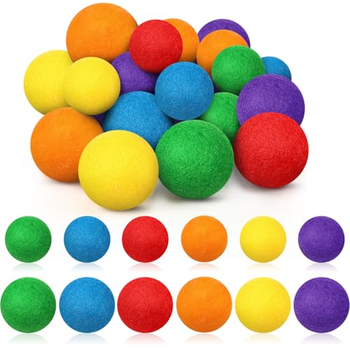 24 Pack Wool Dryer Balls, 3.15'', 2.4'' Reusable Laundry Balls Wool Balls Natural No Lint Fabric Softener Balls for Clothing Wrinkles(Rainbow) - color: Rainbow