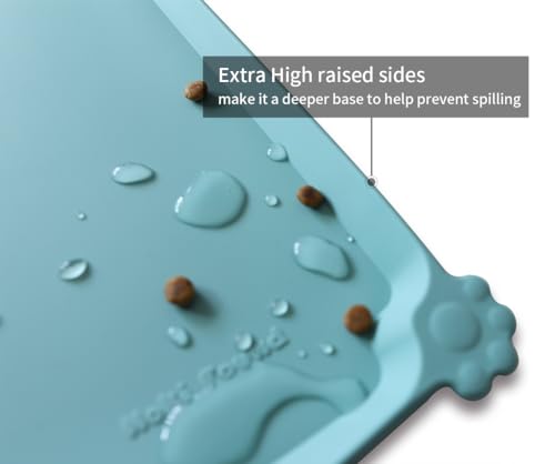 Hoki Found Silicone Non Slip Pet Food Mats - Dog Cat Bowl Placemats - Waterproof for Carpet - Light Turquoise - color: Light Turquoise, size: 19" x 12"