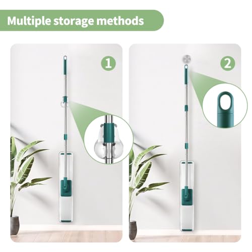 CQT Commercial Flat Microfiber Floor Mop Cleaning System 24" Inch Wet Dry and Dust Hardwood with 4 Washable Pads Cleaner for Laminate Tile Stainless Steel Handle and Extension (PT14 Green) - color: Pt14 Green